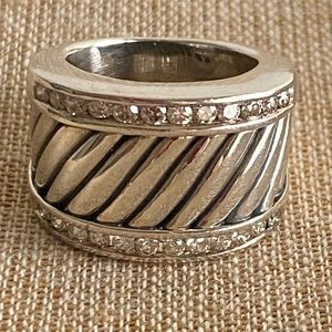 David Yurman Sterling Silver diamond cable cigar thoroughbred ring
